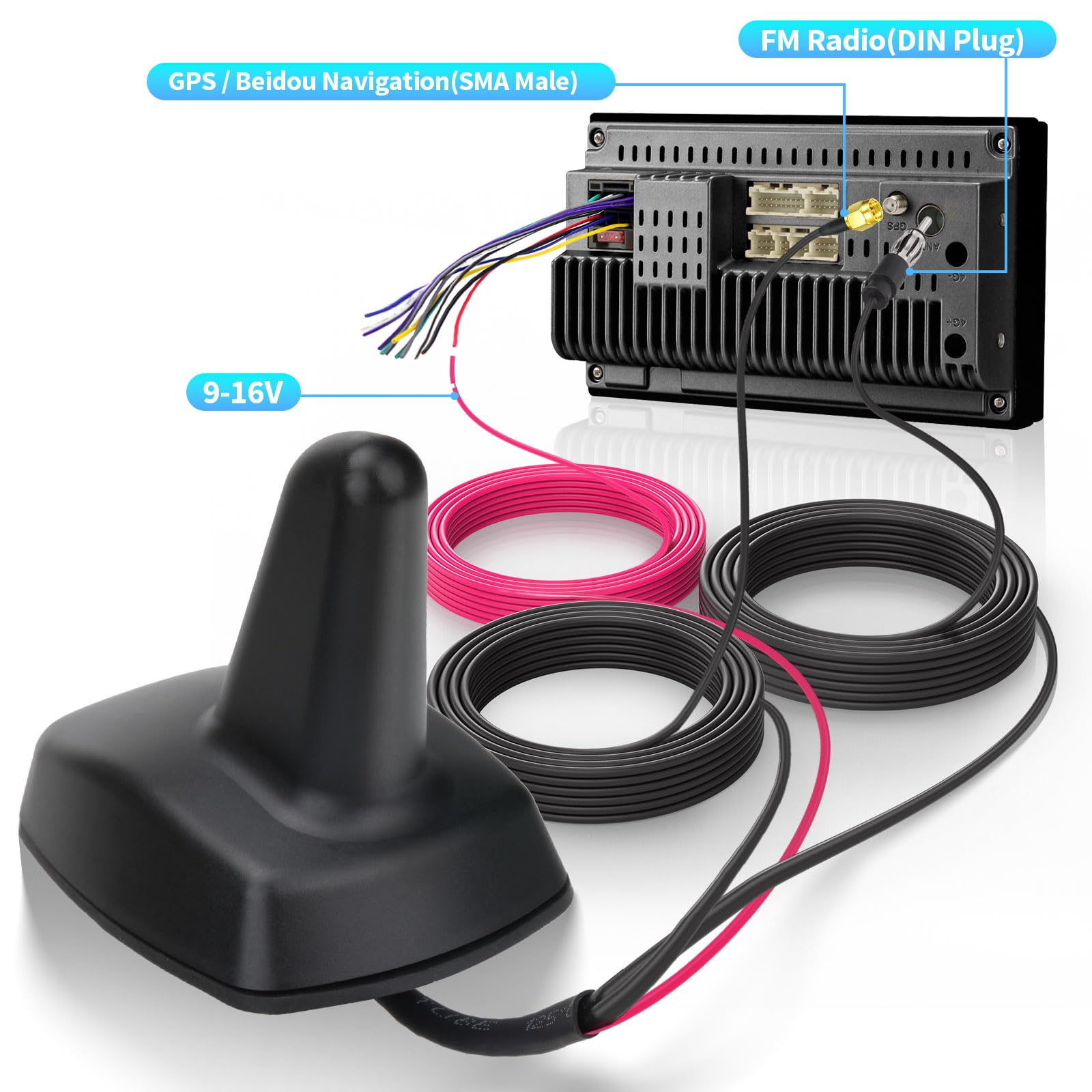 Bingfu Antenne Voiture Aileron de Requin Autoradio FM AM & GPS BeiDou GNSS