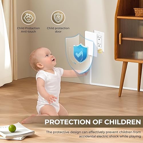 Miniatura 7 de Regleta de alimentación para corrector de tomacorrientes  Cable de extensión plano de 5 pies  Cable de extensión ultrafino con 3 salidas de CA,