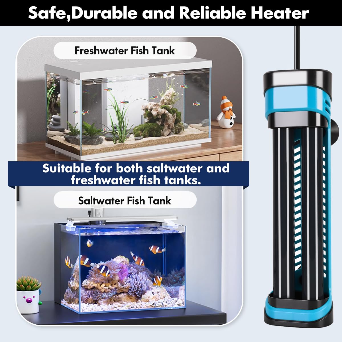 Orlushy Calentador sumergible de acuario de 800 W, calentador de pecera ajustable con controlador externo de pantalla digital, protección contra sobrecalentamiento y termómetro gratuito para tanque de