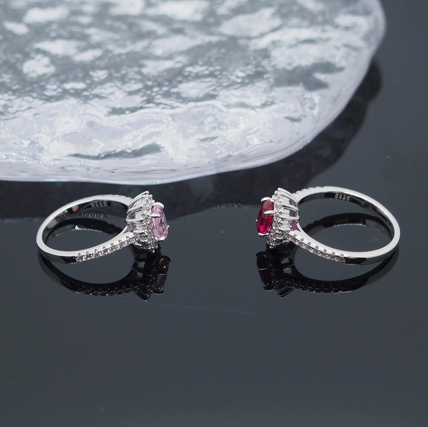 Women's 925 Sterling Silver Ruby/Padparadscha Sapphire Ring, Fashion Promise Anniversary Propose Wedding Ring with Simulated Gemstones for Women