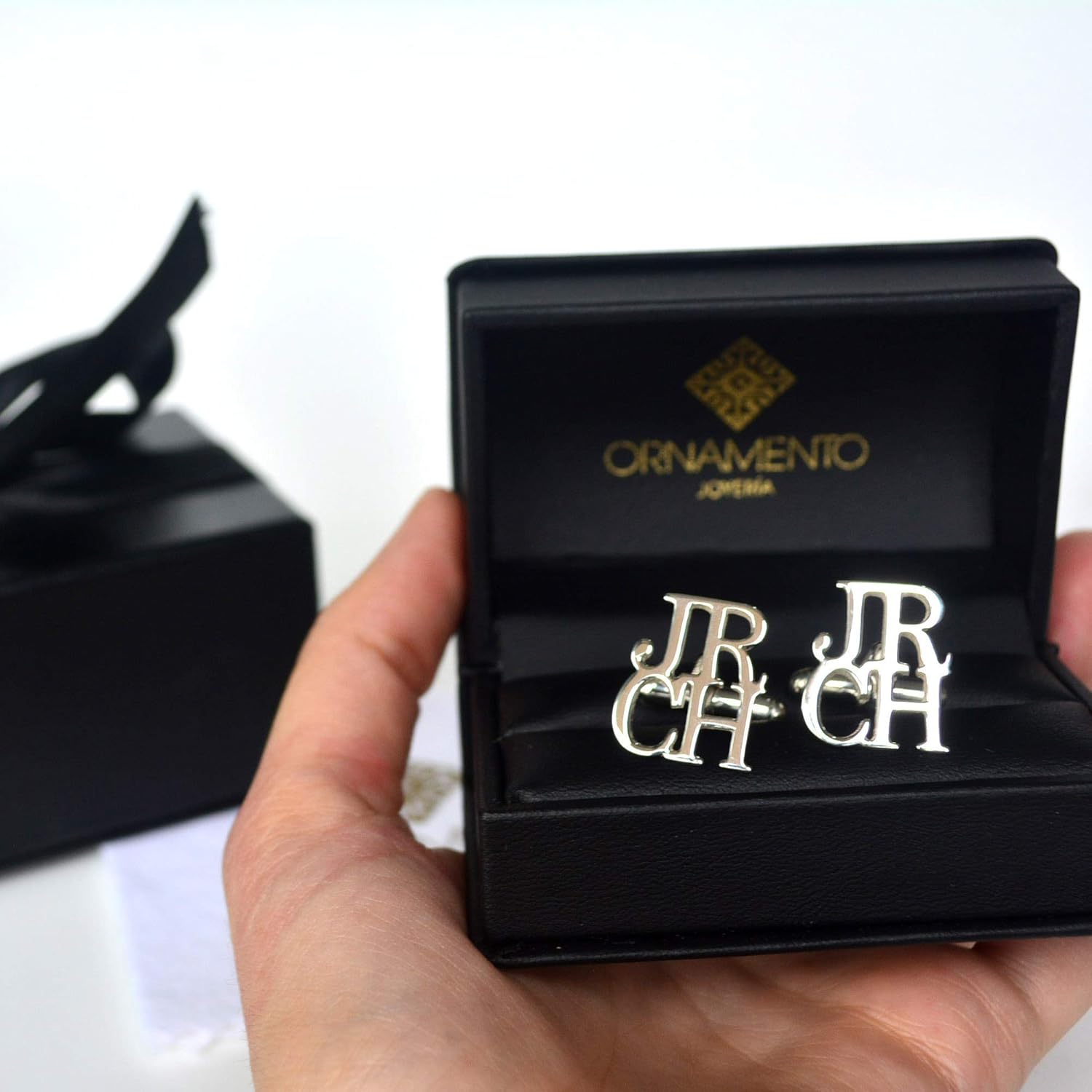 Ornamento - Custom Cufflinks for Men - Personalized 2, 3, 4 initial Silver Cufflinks - Gift box and polishing cloth included-Gift for Men Wedding-Anniversary- Upgrade Silver + Goldplated-Rhodiumplated