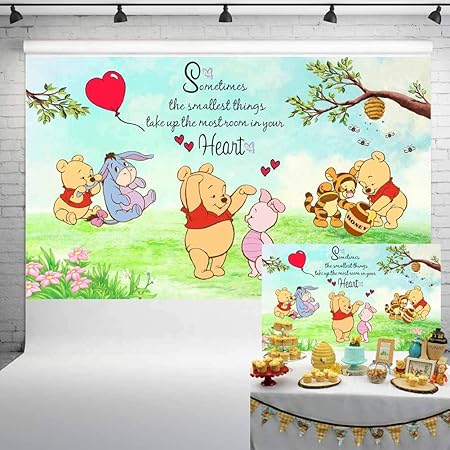 Amazon Com Photography Backgrounds Spring Newborn Baby Cartoon Photos Cute Winnie The Pooh Backdrop For Babyshowers Customized Happy Birthday Background Theme Electronics