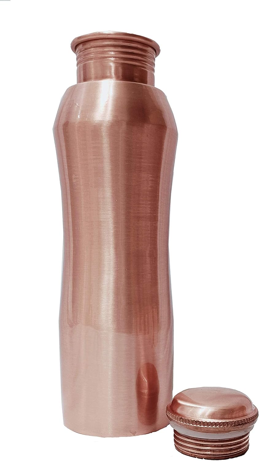 Gavya International Pure Copper Curve Water Bottle 34 Oz Ayurvedic Leak Proof Copper Vessel for Drinking Water Bottle Birthday Gift Diwali gift 1 liter