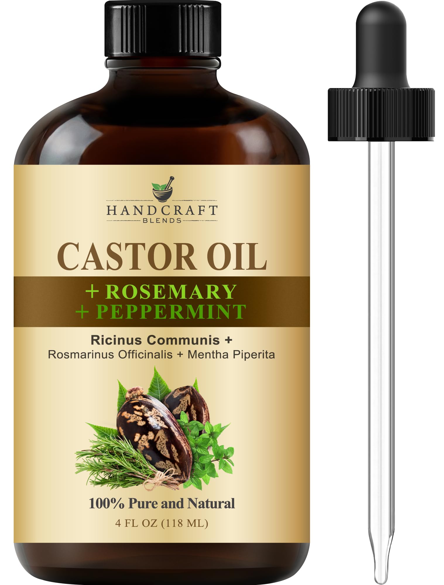 Handcraft Blends Castor Oil with Rosemary and Peppermint Oil 118 ml | 100% Pure and Natural | Premium Grade Carrier Oil | Hair, Eyelashes and Eyebrows | Hair and Body