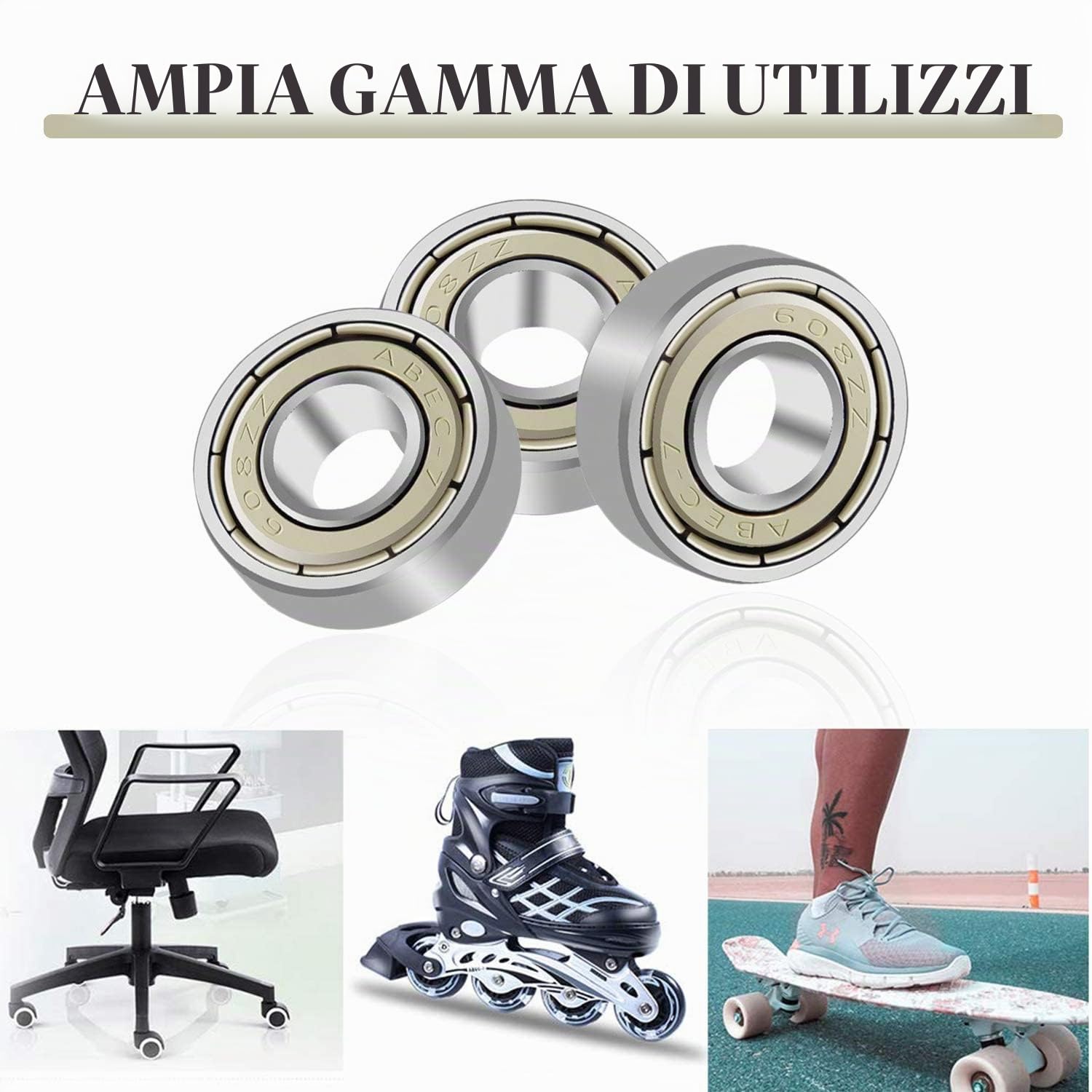 Cuscinetti a sfera mini 608zz, in metallo, doppia protezione 8 x 22 x 7 mm, 20 pezzi