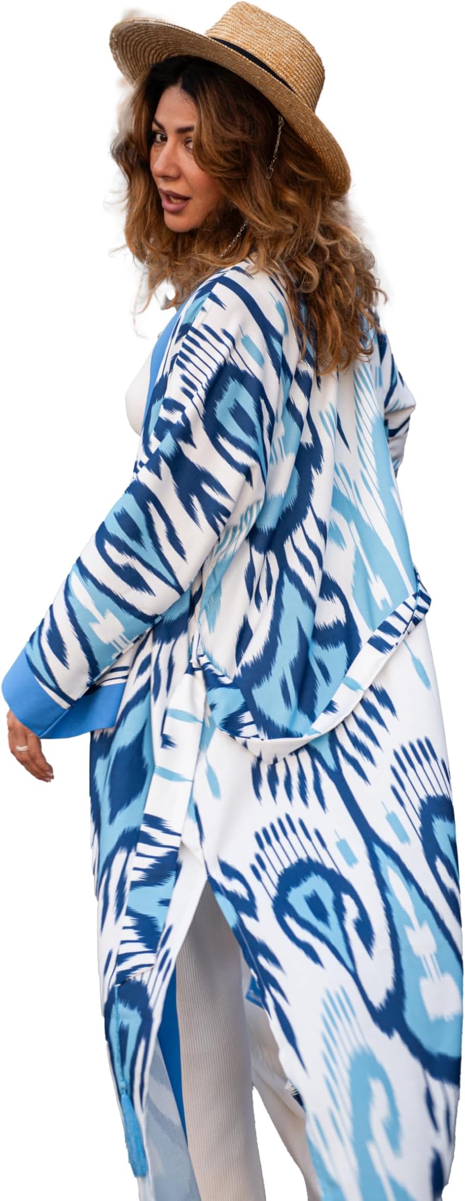 EthnicUniqueWomen's Ikat Abaya Ornament Print Long Sleeve Kimono Cardigan Loose Cover Up Casual Blouse Tops Robe Tunic
