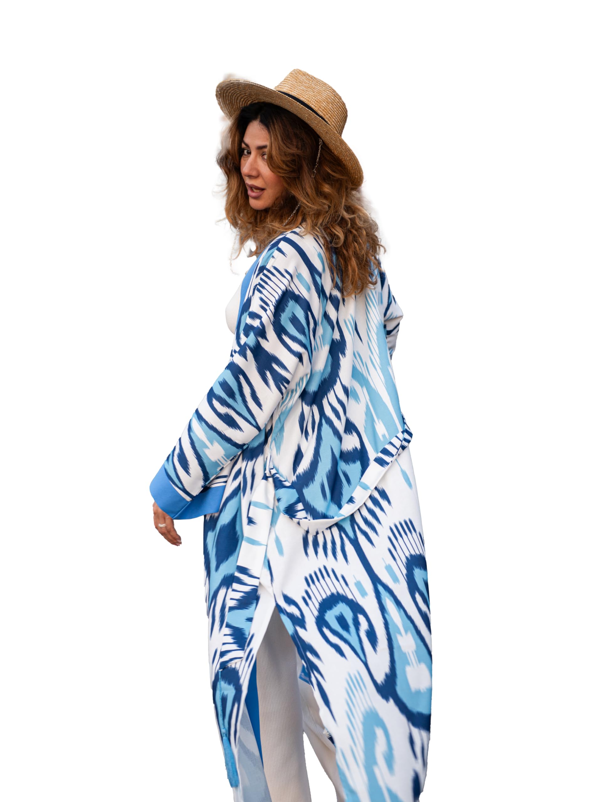EthnicUniqueWomen's Ikat Abaya Ornament Print Long Sleeve Kimono Cardigan Loose Cover Up Casual Blouse Tops Robe Tunic