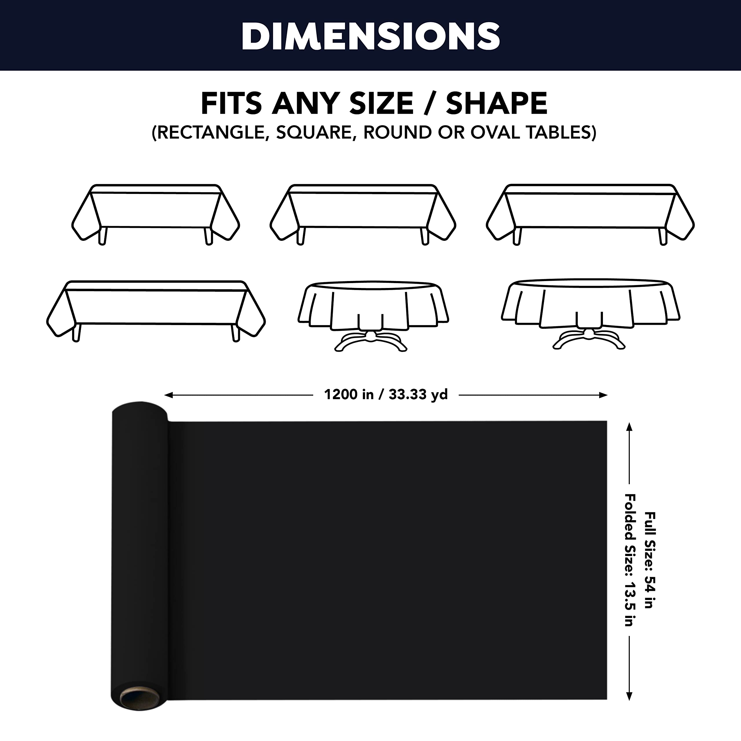 Party Essentials Heavy Duty Plastic Banquet Table Roll Available in 27 Colors, 54" x 100' with Slide Cutter, Black - Image 3