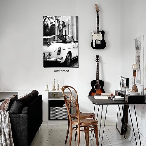Miniatura 5 de Arte de pared de lujo a la moda, diseño retro de mujer haciendo parada de manos en el coche, para decoración de pared de habitación de niñas, estilo