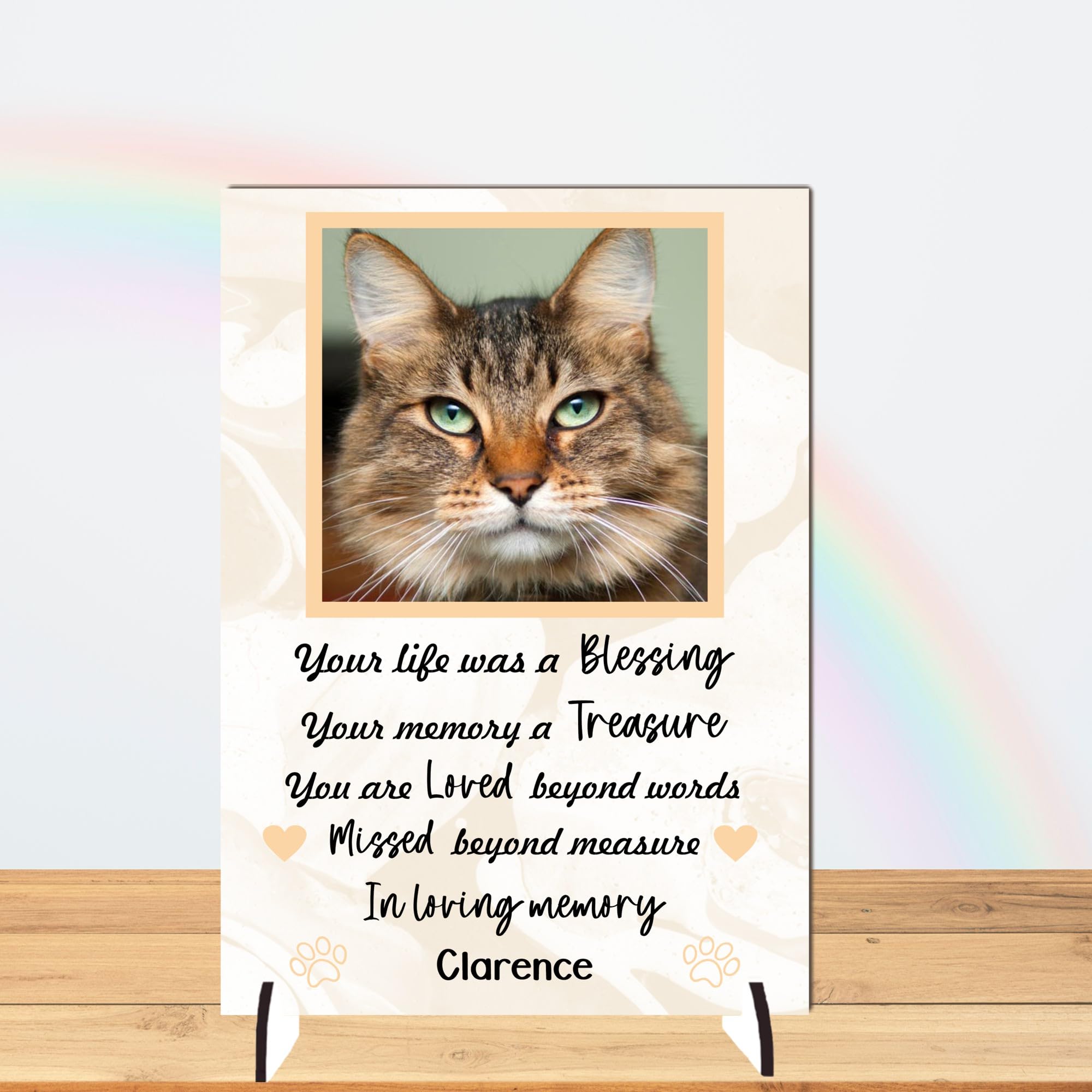 Personalised Pet Bereavement Photo Plaque 'In Loving Memory' - Custom Text, Available in MDF or Acrylic, Size 148mm x 210mm Sign for Your Dog, Cat, Horse, Rabbit, Bird (Mdf Wood A4 30cm x 21cm, Beige)