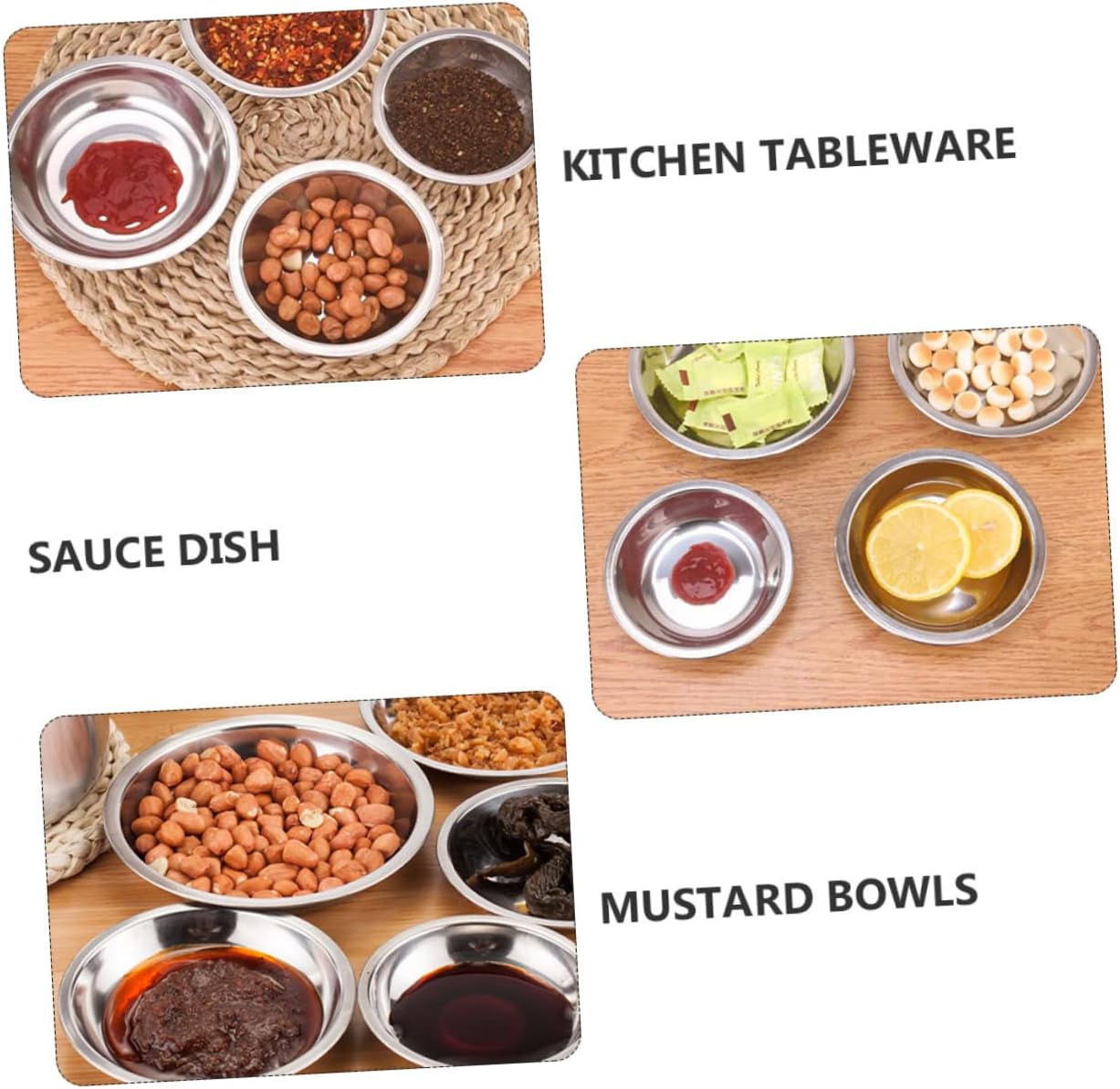 Unomor 12pcs Round Stainless Steel Sauce Dishes Bowls for Dipping Condiment Cups Small Plates for Side Dishes Soup Dessert for Home Restaurant