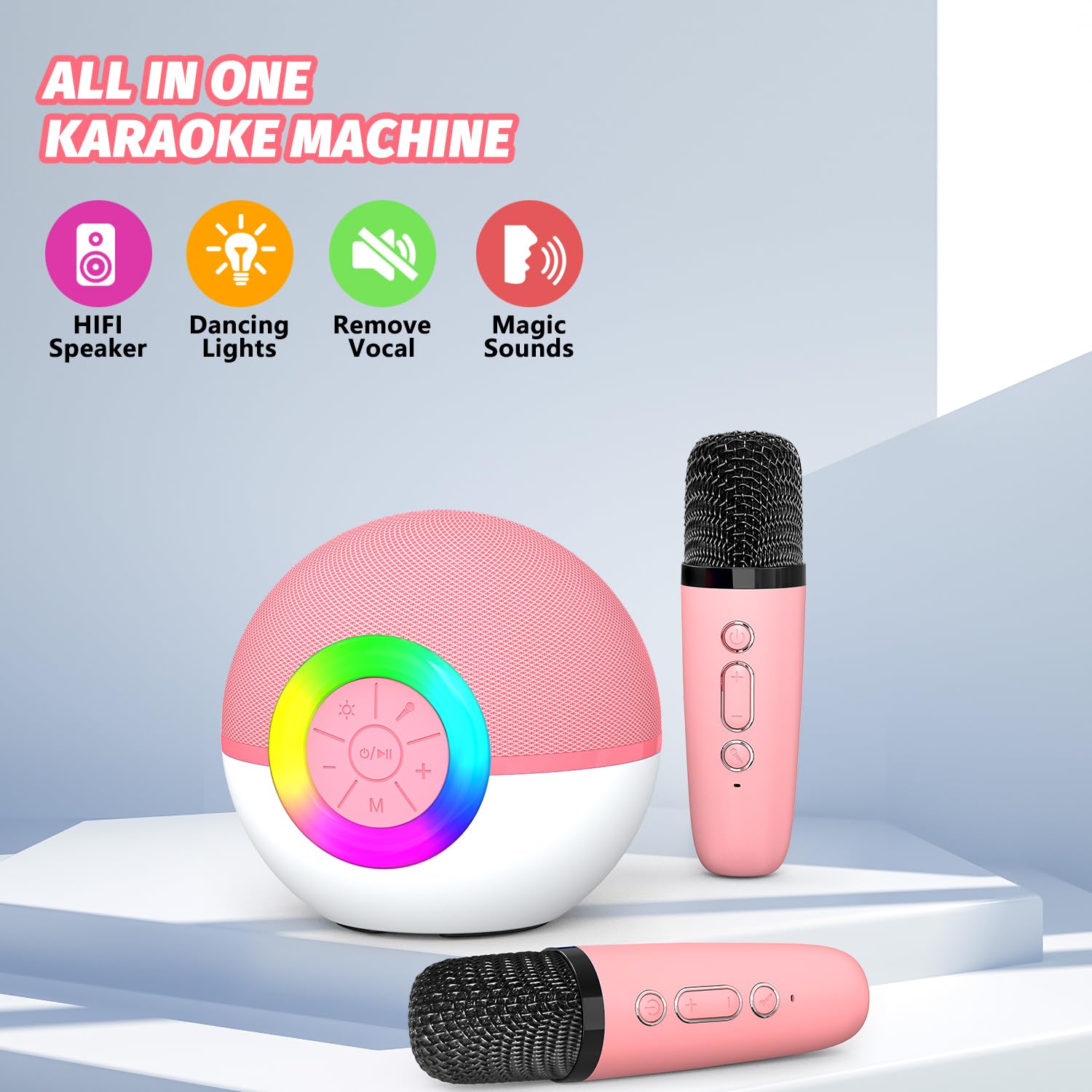 Mini máquina de karaoke para niños y adultos, altavoz Bluetooth portátil con 2 micrófonos inalámbricos, juguetes de regalo con reproductor de MP3 para niños y niñas de 3 a 12 años, regalo de 6