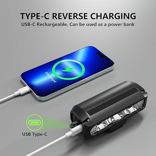 Vista 3 de Luces de bicicleta superbrillantes para conducción nocturna, luz frontal recargable por USB, 4 modos de luz de bicicleta de montaña con función