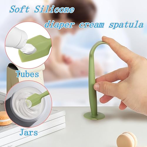 Miniatura 5 de Paquete de 3 aplicadores de crema para pañales para bebé, espátula de silicona suave con base de ventosa (rojo, verde, gris)