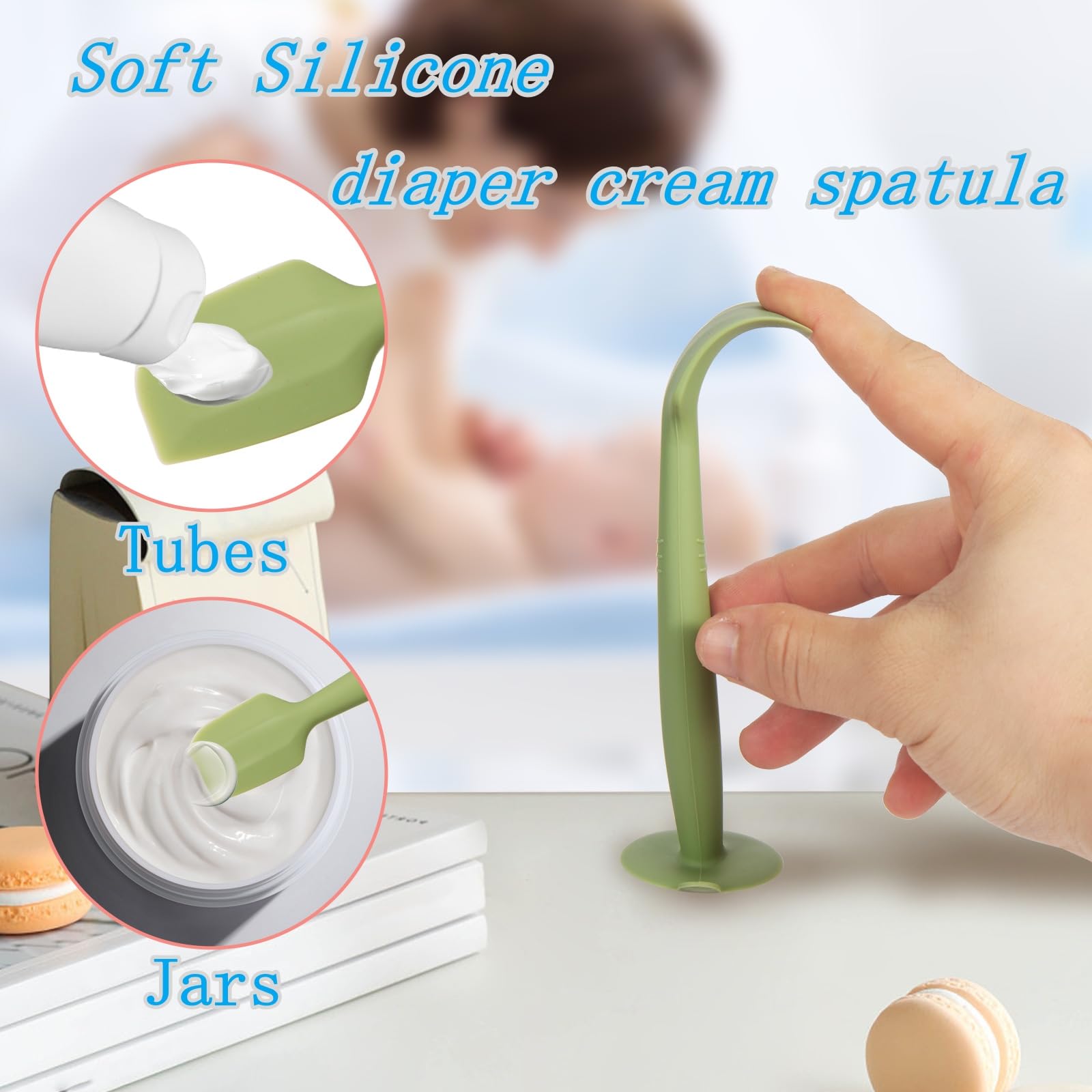 juhg Baby Diaper Cream Spatula 3 Pack Butt Paste Spatula Soft Silicone Diaper Cream Applicator Butt Spatula Baby With Suction Cup Base (Red Green Khaki)