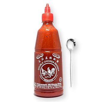 Double Chicken Brand Sriracha Hot Chili Sauce All Natural 30 Oz. 1 lb 14 oz with Bonus Stainless Steel Sauce Spoon 2-Pc Set