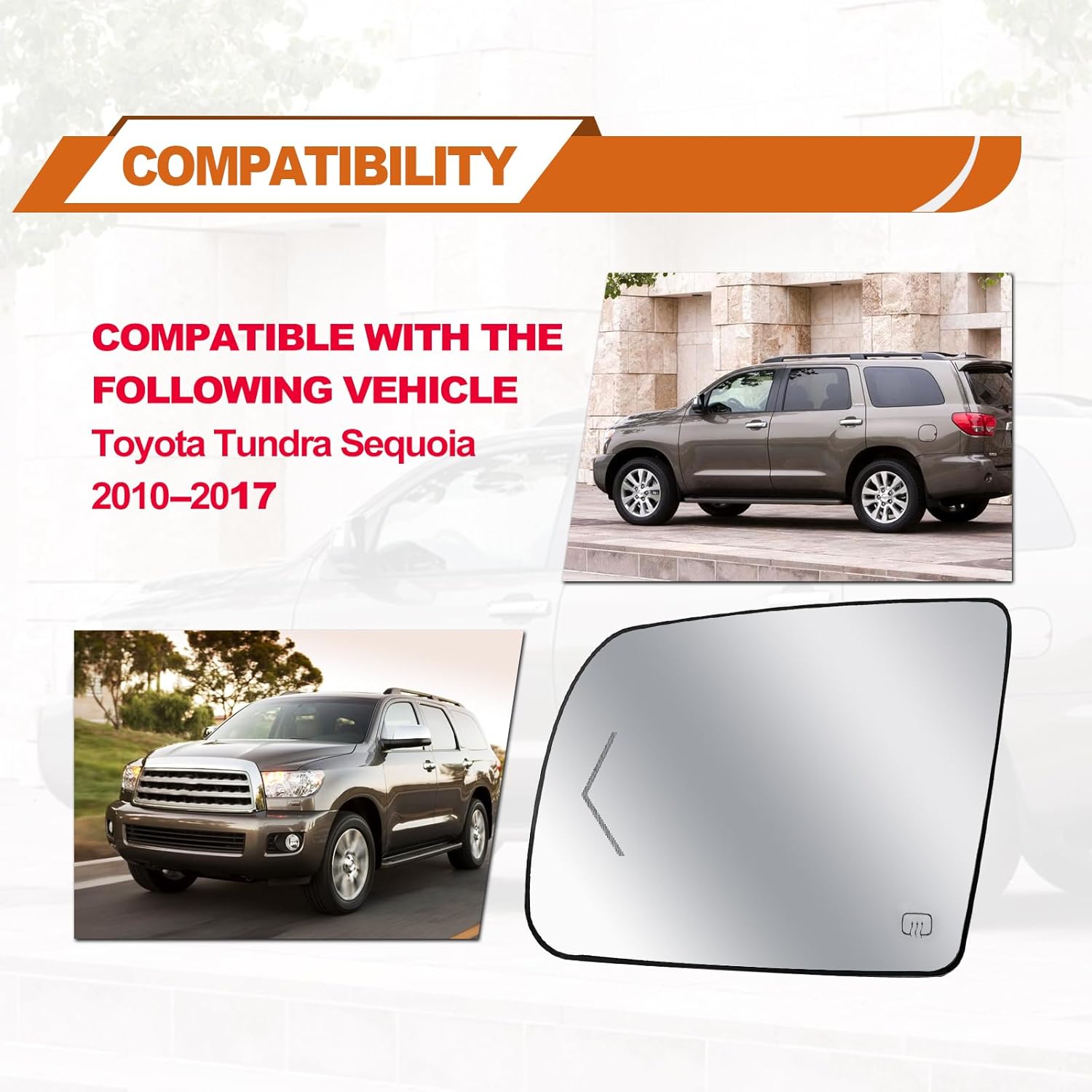 Toyota Driver Left Side Heated Convex Mirror Glass - Side View with Rear Holder and Turn Signal, Replacement for 2008-2017 Sequoia 2007-2020 Tundra Passenger Side