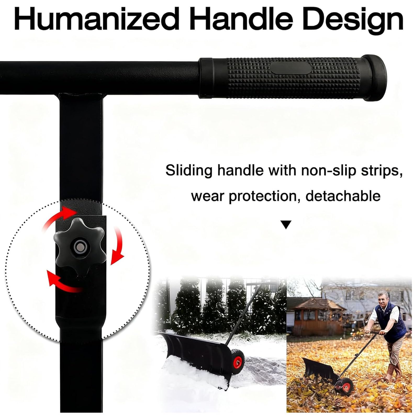 Empuje de nieve con hoja extra ancha de 74 cm, mango ajustable para quitar la nieve, herramienta ideal para limpieza de calzadas, jardines y pavimentos