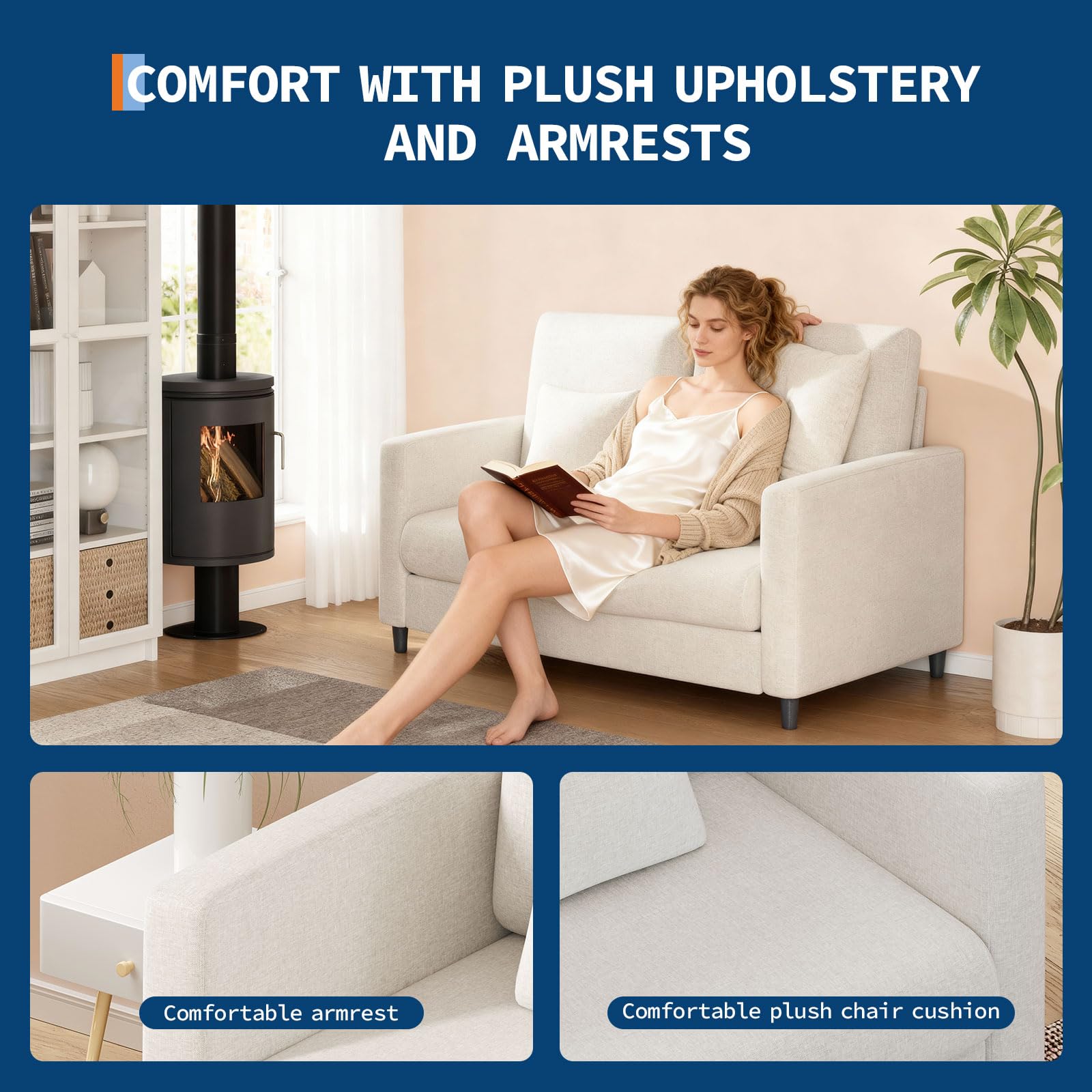 Garvee Mid-Century 2-Sitzer Sofa 132 cm – Kompaktes Loveseat mit Massivholzrahmen, Polstersofa mit Leinenbezug, werkzeuglose Montage, Moderne Couch für Wohnzimmer & Schlafzimmer