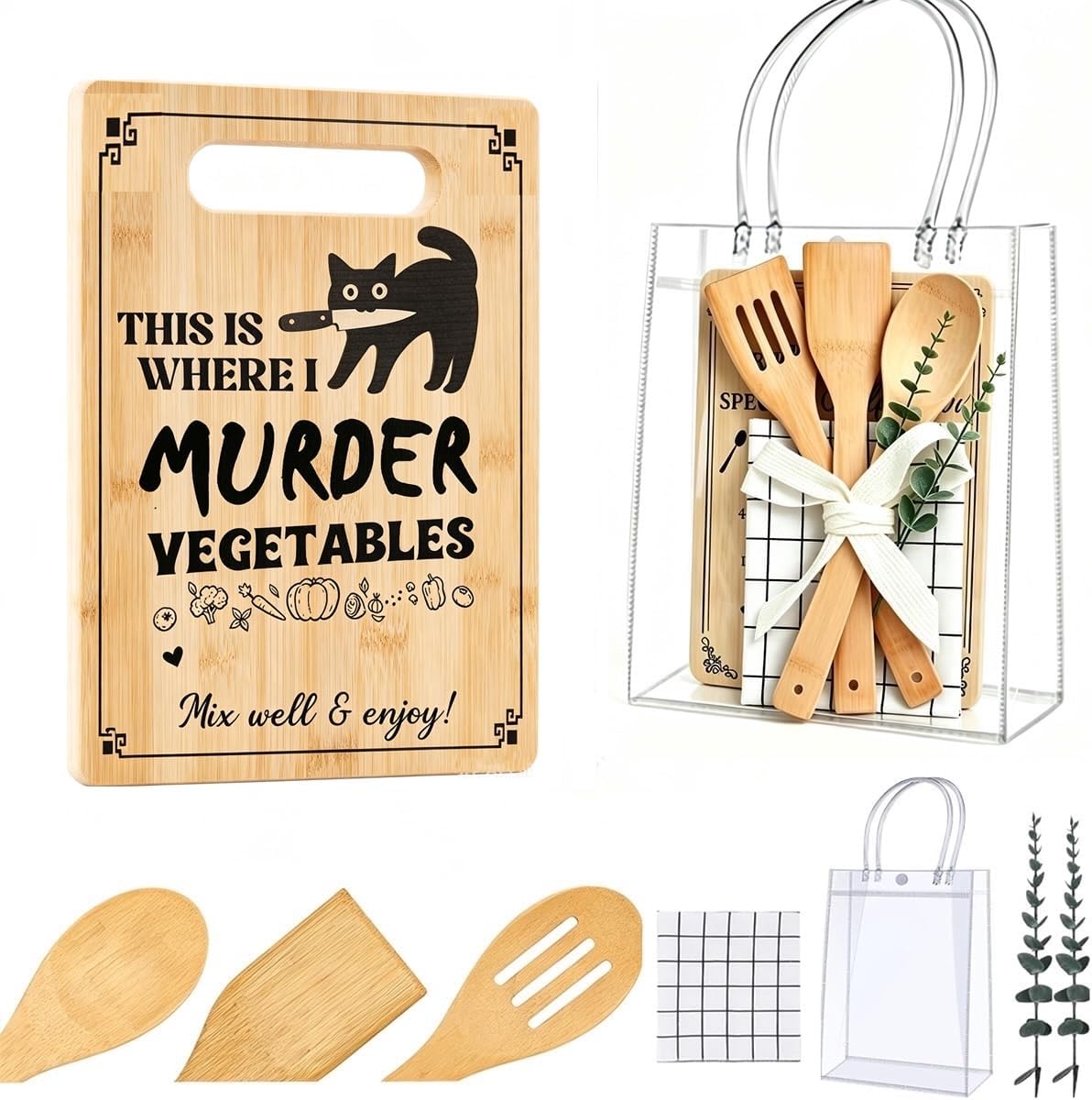 Funny Black Cat Gifts for Women Cat Mom Kitten Lovers Friends,This is Where I Murder Vegetable Bamboo Cutting Board for Kitchen, Birthday Thanksgiving Christmas Halloween Gifts for Home Decor