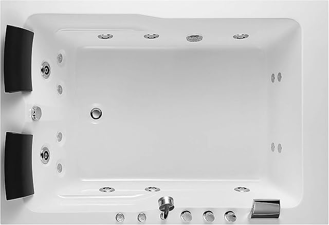 Empava 71" Acrylic Alcove Whirlpool Bathtub Hydromassage Rectangular Jetted Soaking Tub with Right Side Drain 3-Side Apron Waterfall Faucet , White