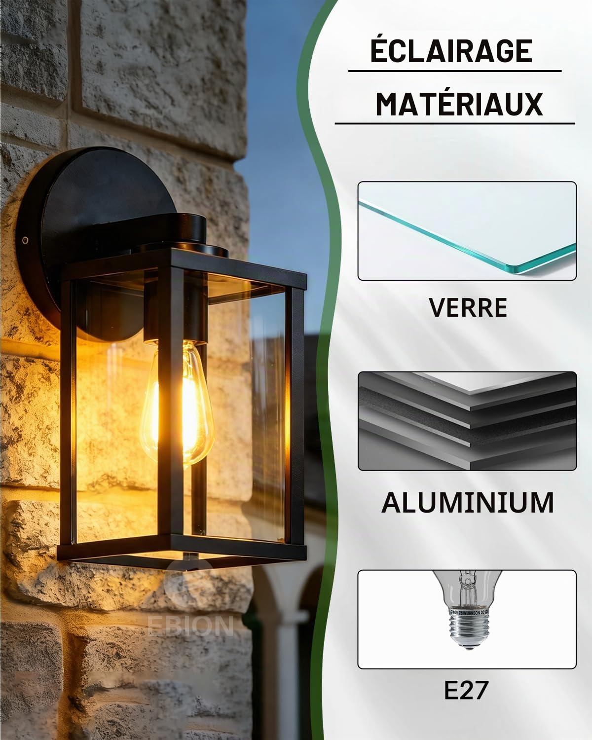 EBION Applique Murale Extérieure E27,Lampe Murale IP44 Imperméable