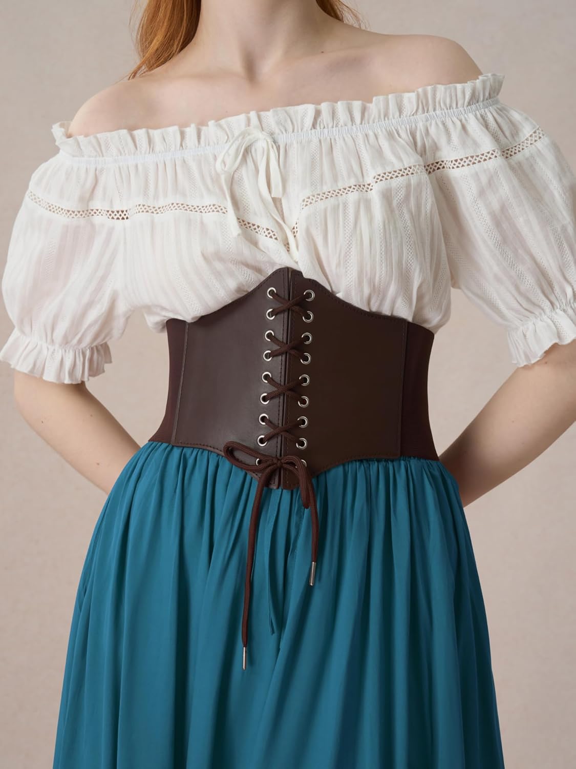 YESSA Renaissance Maxi Skirt with Corset Belt,Renaissance Costumes Pirate Medieval Skirt with Pocket,Ren Faire Costume Outfit - Image 3