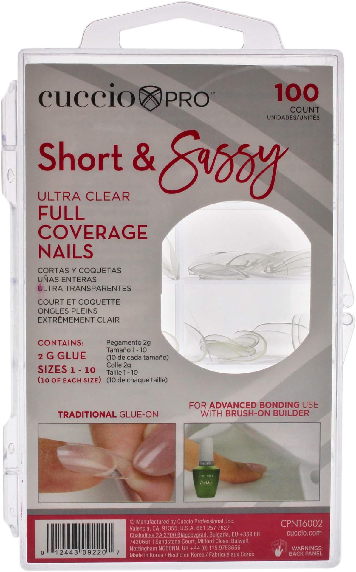 CuccioPro Ultraclear Short and Sassy Full Coverage Nail Tip 100 Pieces, Multicolor