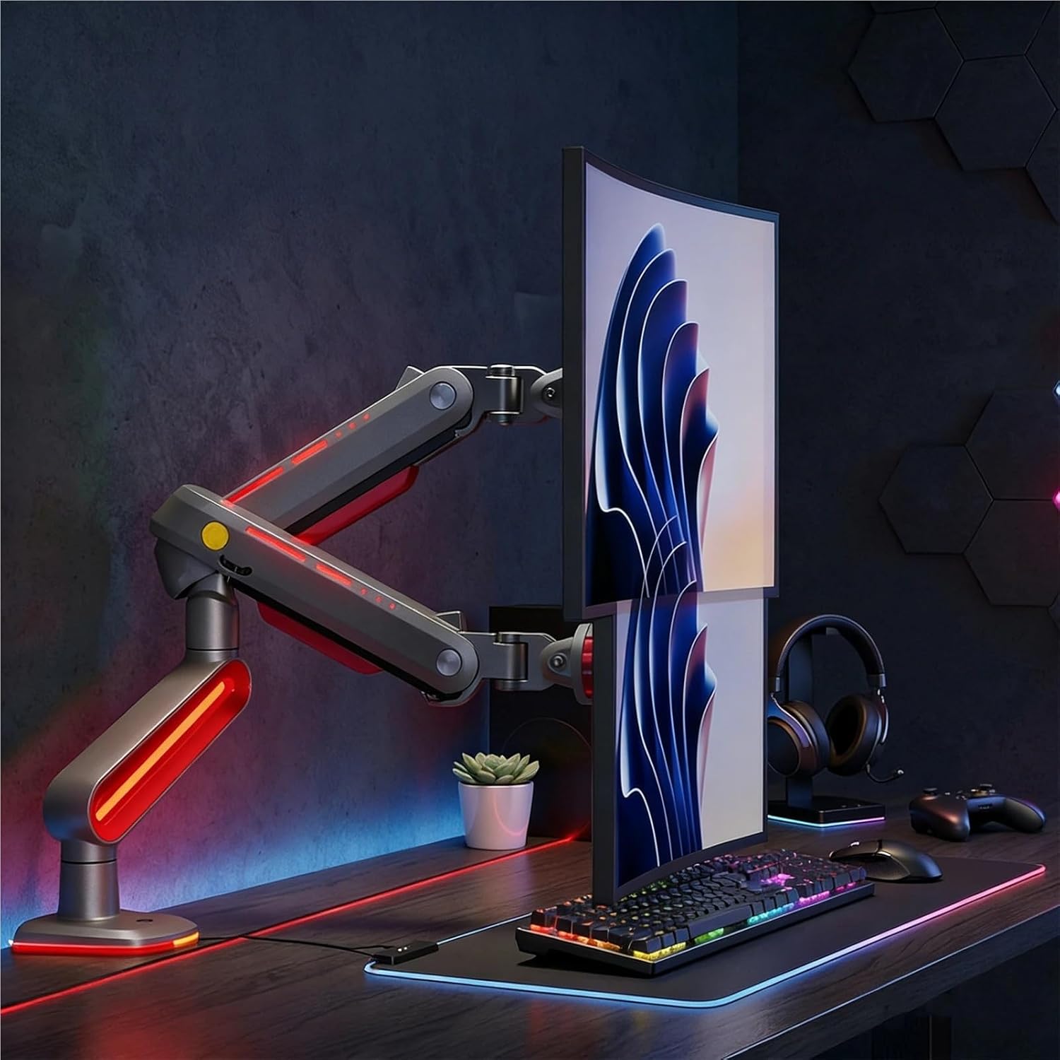 RGB Ultrawide Screen Desk Mount for 32-60 Inch Screens, Multi-Angle Adjustable Long Arm, 20KG Capacity
