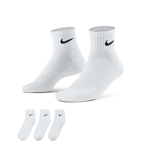 Nike Unisex Everyday Cushioned Training Ankle Socks (3 Pairs) Sock - Small - White/Black
