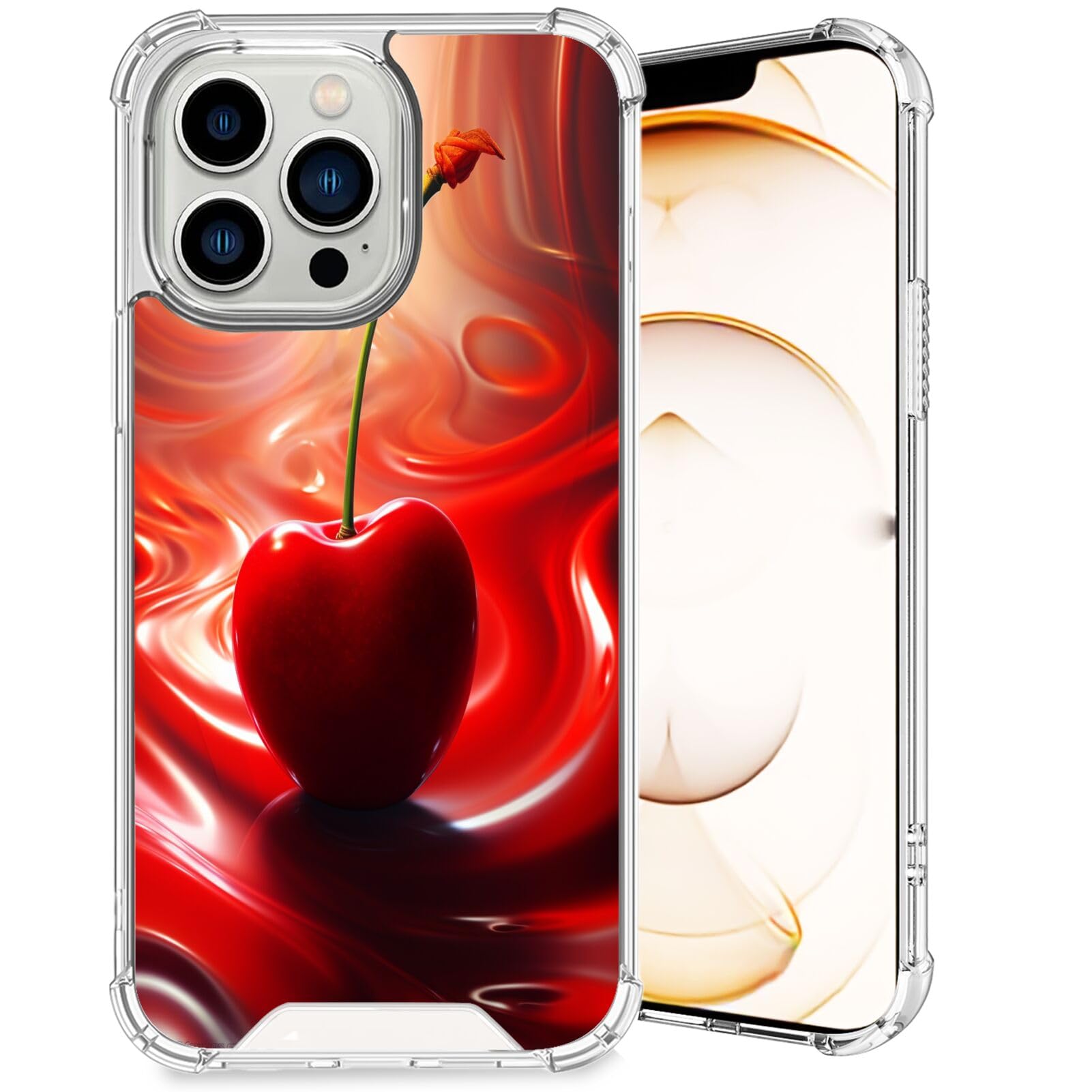 Transparent Phone Case for iPhone 14 Pro Max Clear Bumper with Red Cherry-Art cc3 Pattern Clear Four-Corner Airbag Reinforced Anti-Scratch and Shock-Proof Protective Phone Cover