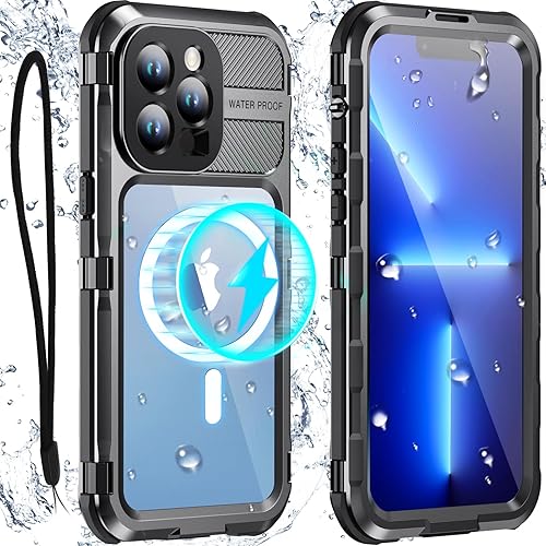 WIFORT Funda impermeable para iPhone 13 Pro, cuerpo completo de metal 360 IP68 a prueba de agua protector de pantalla integrado 14 pies a prueba de
