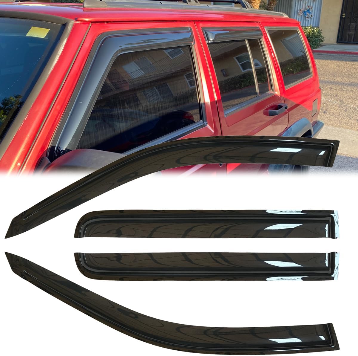 4pcs Original Shatterproof Side Window Wind Deflectors for 1984-2001 Jeep Cherokee(4-Door,Excludes Limited Model),Outside Mount Rain Guards Set,Nice Looking Window Visors for Cars,Vent Deflector 94212