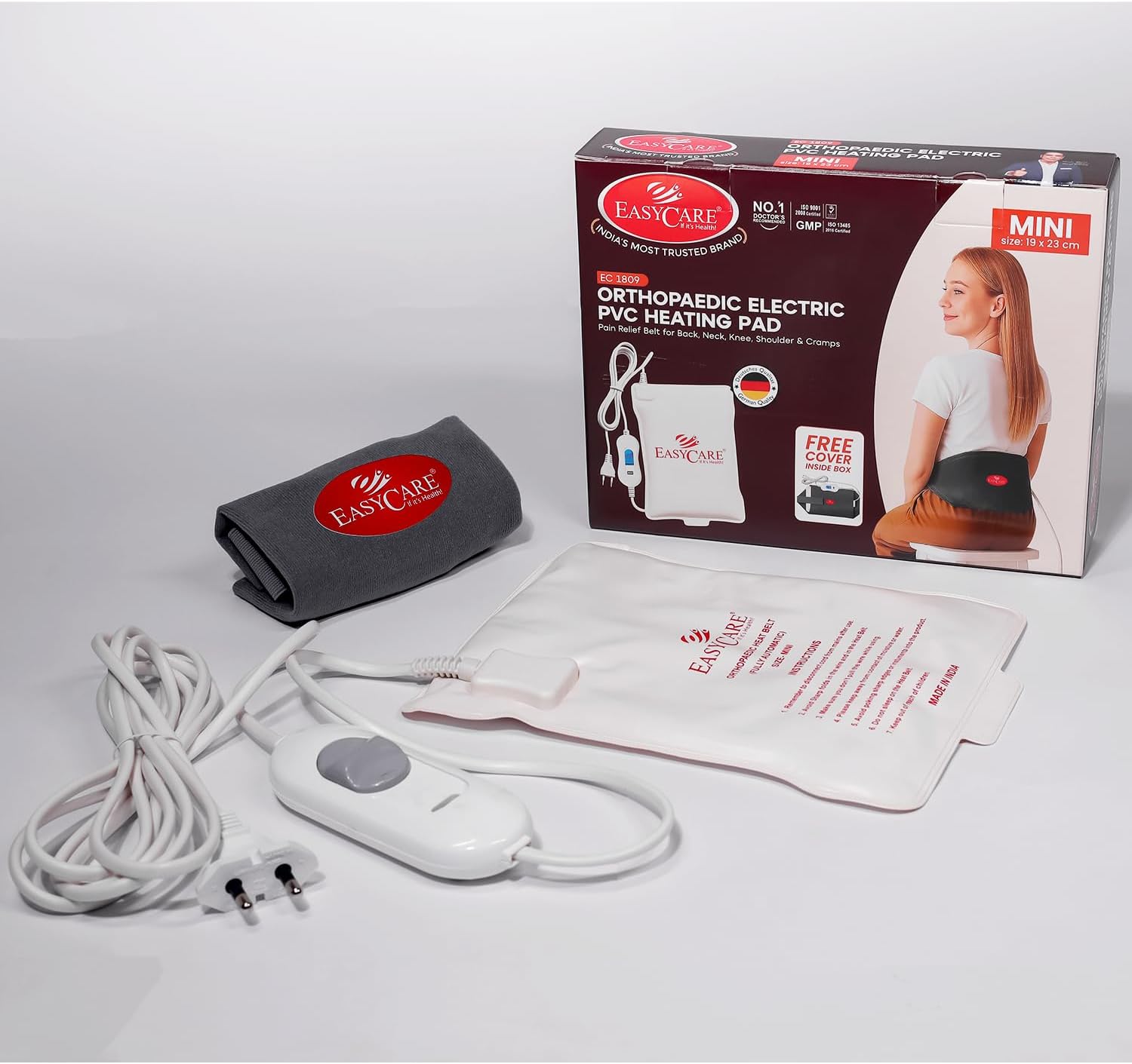 EASYCARE® - 3-meter extra-long cord, relieve Back Pain, Body strains and Neck Pain, Soft fabric, shock proof, features Overheat Protection, washable Mini Size PVC Orthopaedic Heating Pad