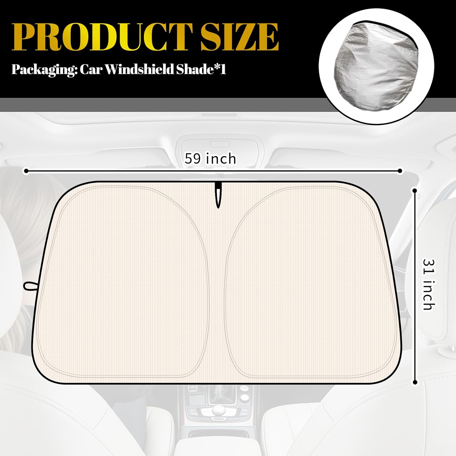 59×31 Inch Foldable Car Windshield Sun Shade,Thickened Car Sun Shade Windshield for Blocking Sunlight & Heat,Cars Windshields Cover Suns Shades with Storage Bag for Cars,SUVs