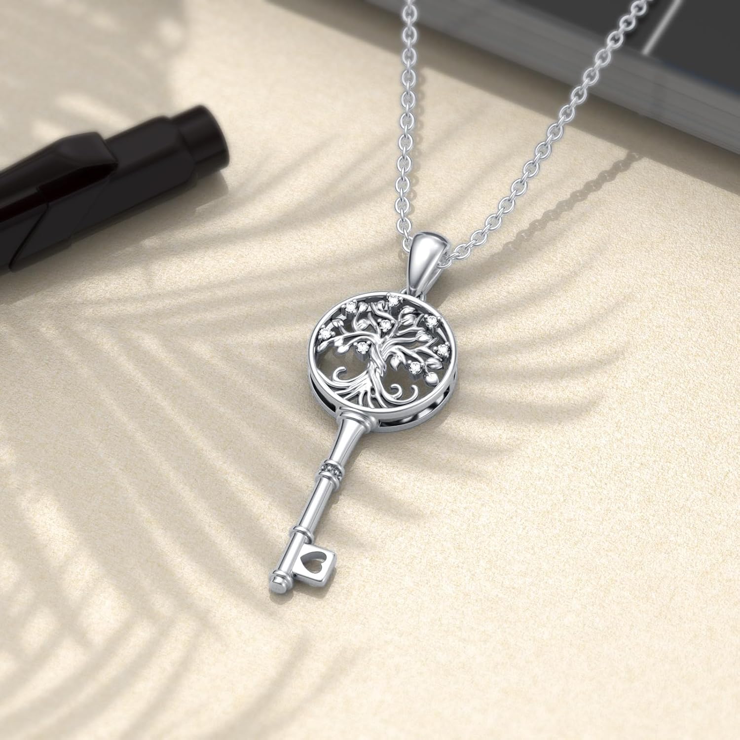 Diamond Key Necklace 925 Sterling Silver Tree of Life Pendant Necklaces Key Tree of Life Jewelry Gifts for Women Mom Wife - Image 4