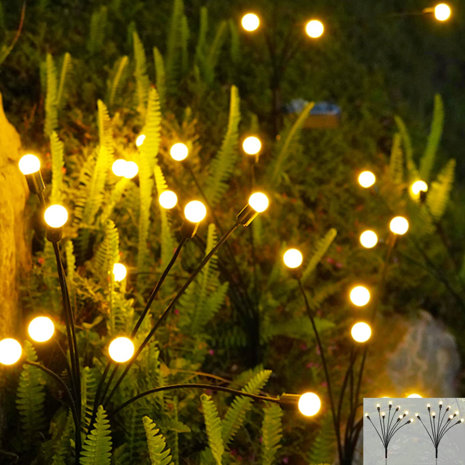 2 Pack Upgraded 8 LED Solar Garden Lights, Solar Powered Firefly Lights, Solar Outdoor Decorative Lights, Starburst Flexible Swaying Waterproof Garden Lights for Yard Patio Pathway Fence, Warm White-image-14