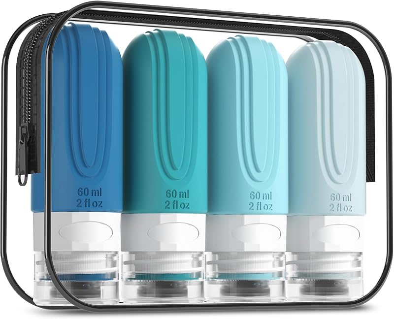 Frascos de viagem Mrsdry em silicone para produtos de higiene, 60 mL, com bolsa transparente, Pacote com 4
