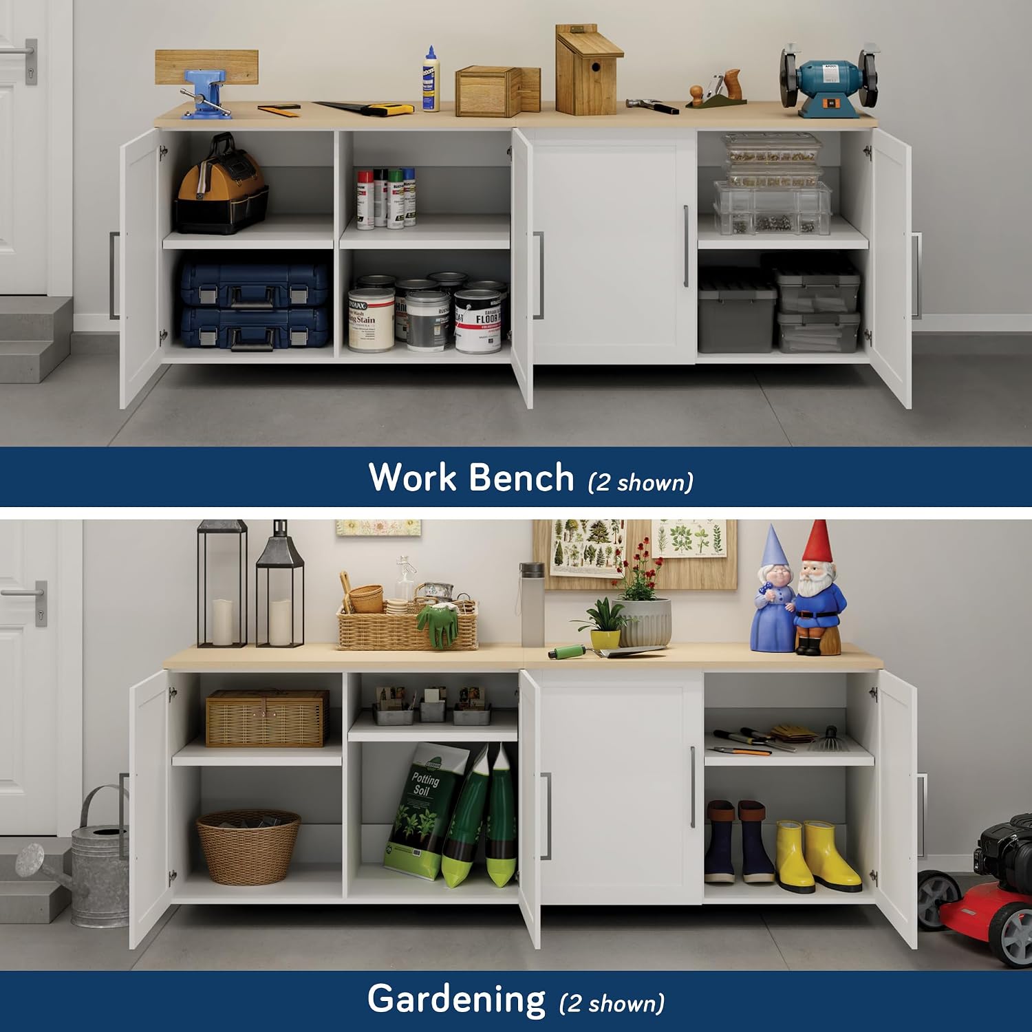 Sauder GarageCore Bundled Cabinet with MDF Top & Doors, White Finish