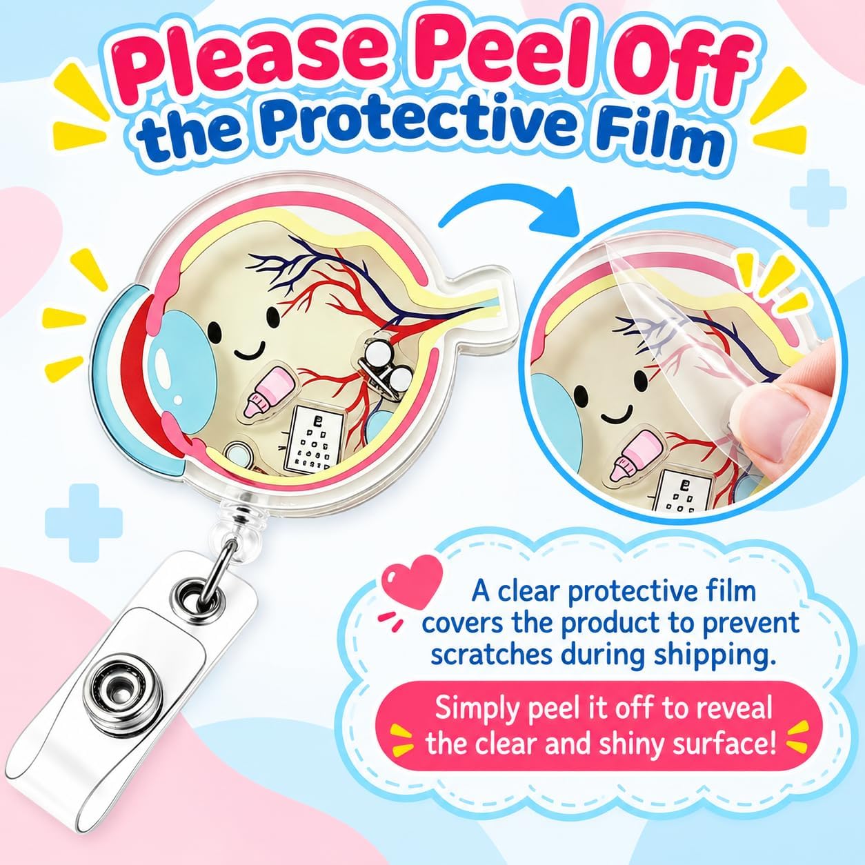 Cute Eye Anatomy Shaker Badge Reel ID Card Holder with Retractable Clip image 5