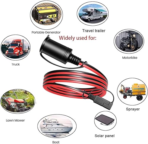Miniatura 5 de Cable adaptador de enchufe de encendedor de cigarrillos hembra SAE de 14 AWG a 12 V, conector de desconexión rápida SAE de 2 pines, cable de carga