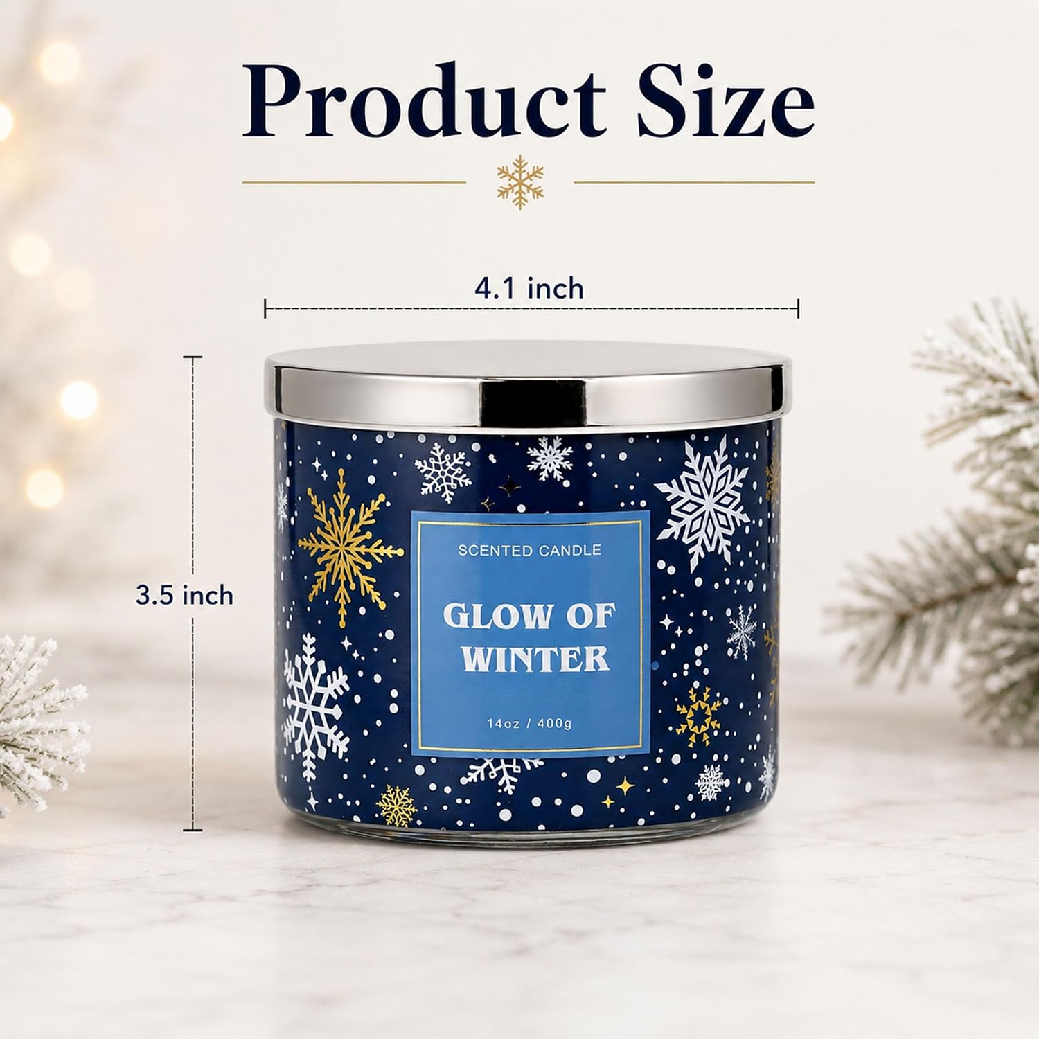 Christmas Snowflakes Candle, Winter Scented Candle, Large 3 Wicks Candle, 14 oz, Christmas Candle Gift (Winter)