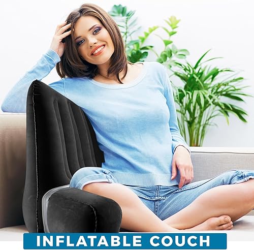 Miniatura 3 de Almohada inflable de lectura para respaldo con brazos, almohada de espalda para sentarse en la cama para oficina, lectura y campamento, apoyo en la