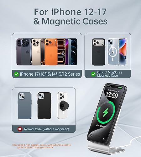 Miniatura 4 de Cargador inalámbrico magnético para iPhone 17/16/15/14/13/12 - Cargador Mag+adaptador USB C de 20 W, soporte de carga inalámbrica rápida con cable
