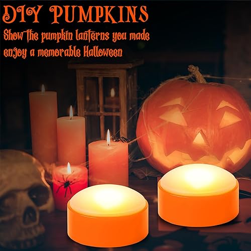 Miniatura 3 de Velas votivas de Halloween sin falma, más de 200 horas, velas LED parpadeantes con calcomanías de calabazas para decoración del hogar de Halloween,