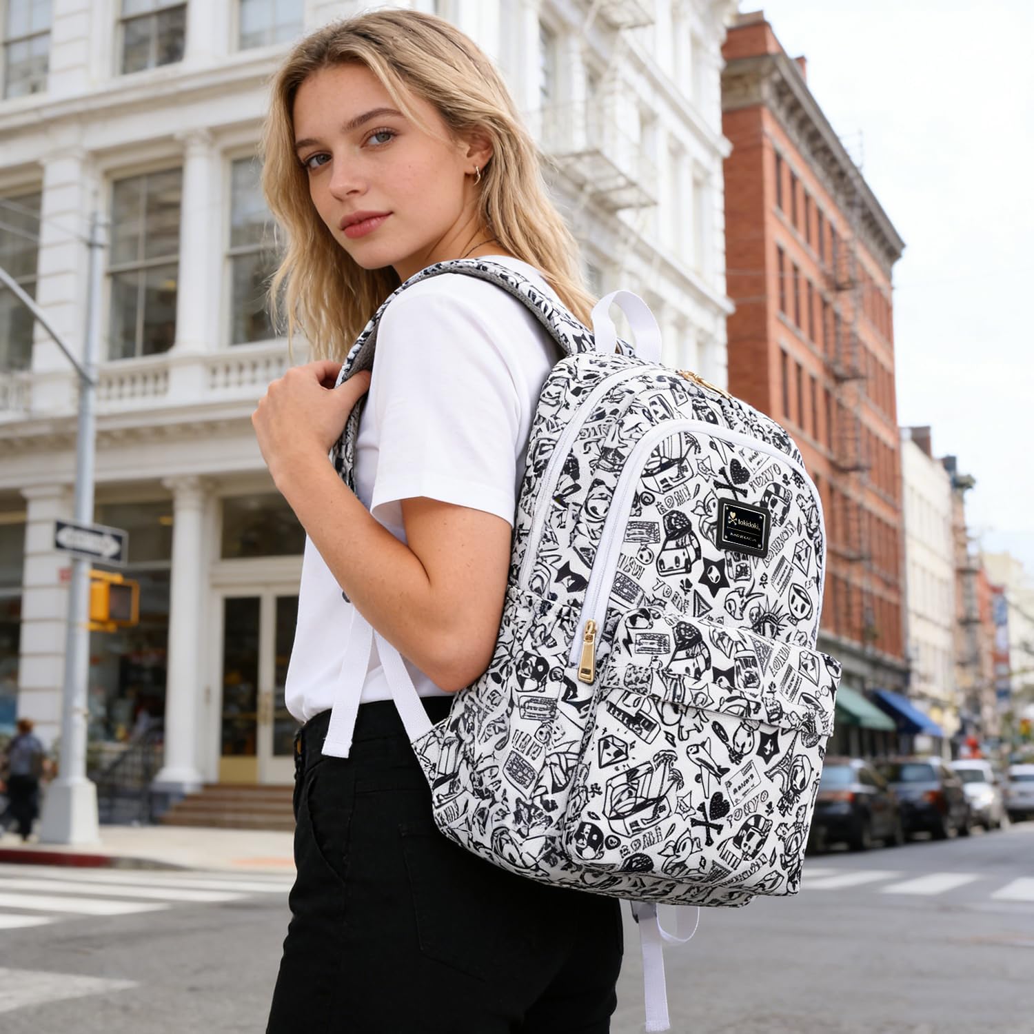 Tokidoki Unicorno Backpack Cute Travel Laptop Backpack for Women Casual Bookbags Lightweight Cloth Canvas Backpack School Bag Daypack Handbag (Black & White) - Image 6