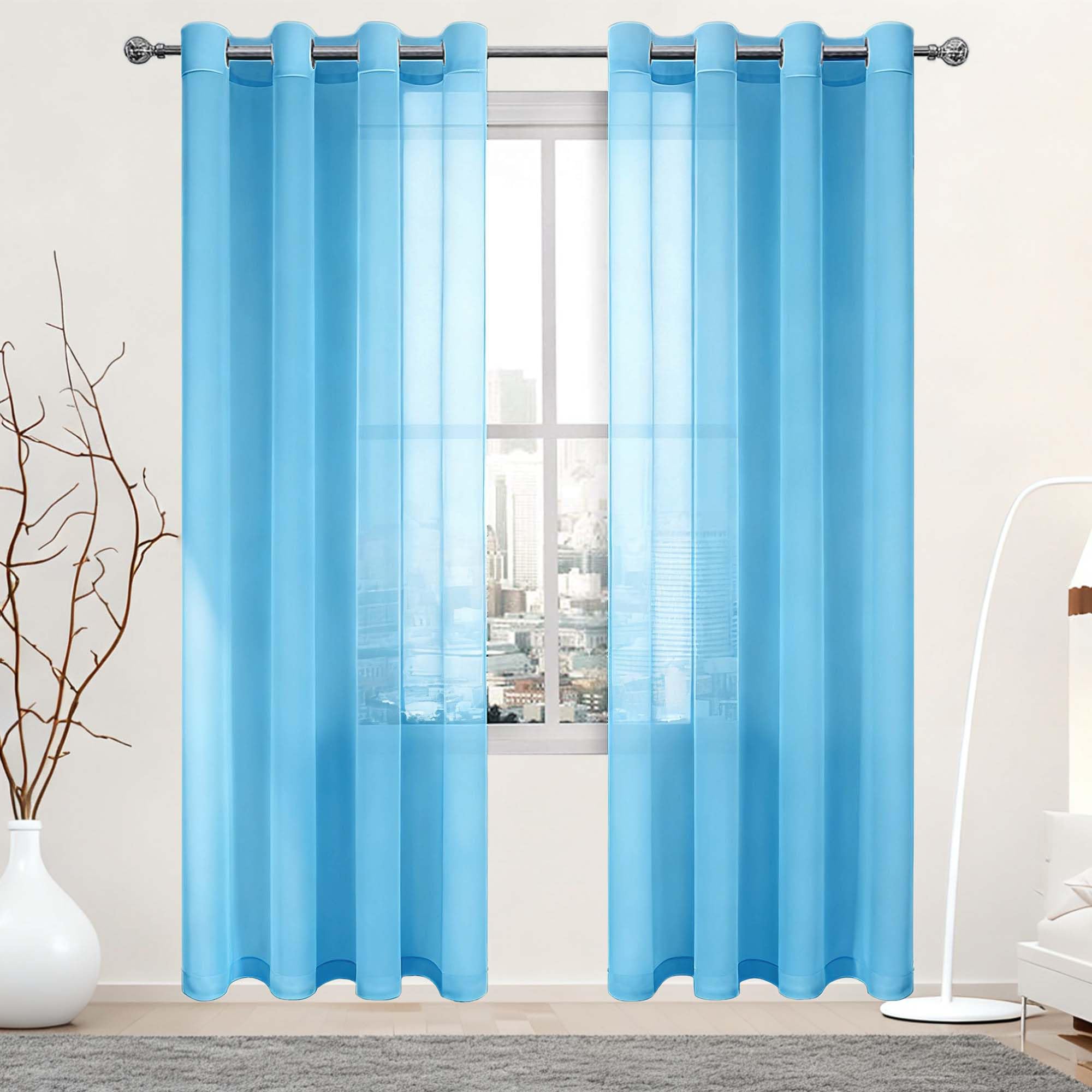 Rideau voilage bleu ciel transparent 200x250 anti-vis-à-vis pour intérieur