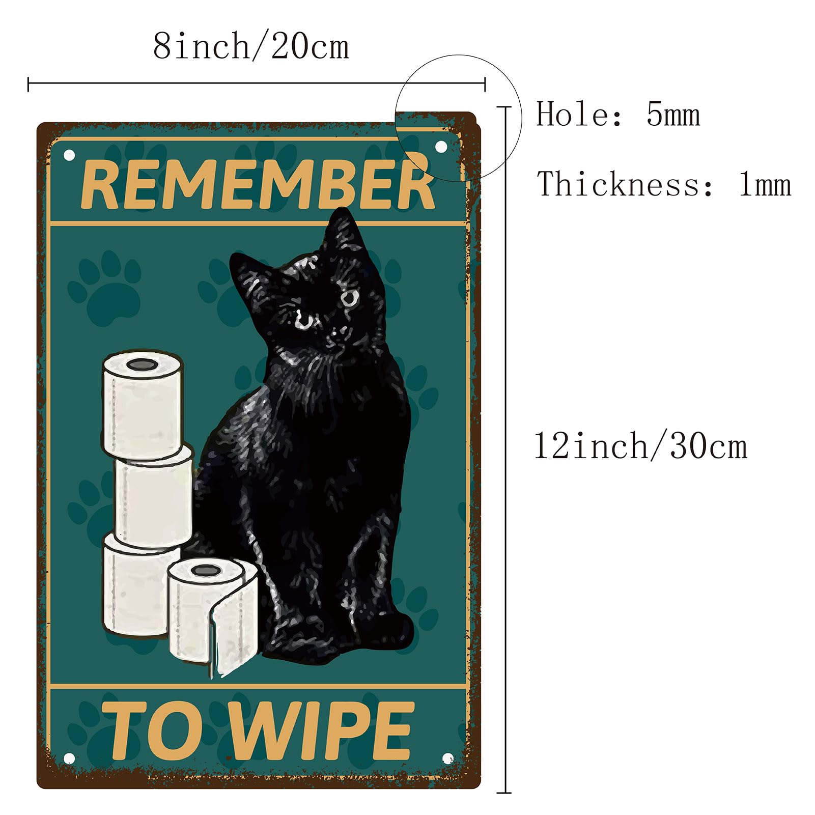 Targa In Metallo Divertente Per Amanti Dei Gatti – Scritta 'Remember To Wipe' – Vintage 20x30 Cm – Decorazione Da Parete Per Bagno, Garage, Bar