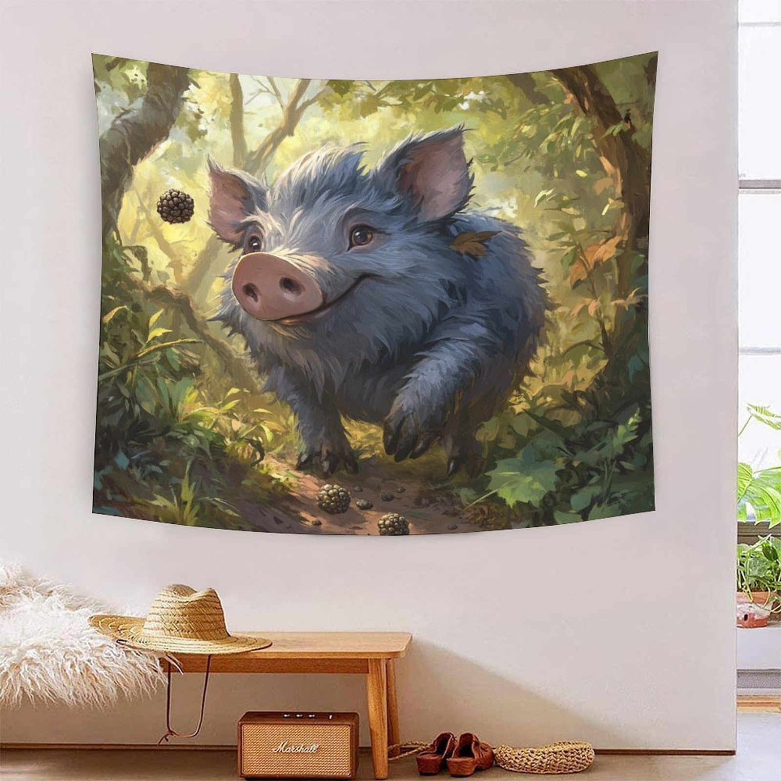Tapisserie murale cochon 3D en polyester doux de format 150x200 cm