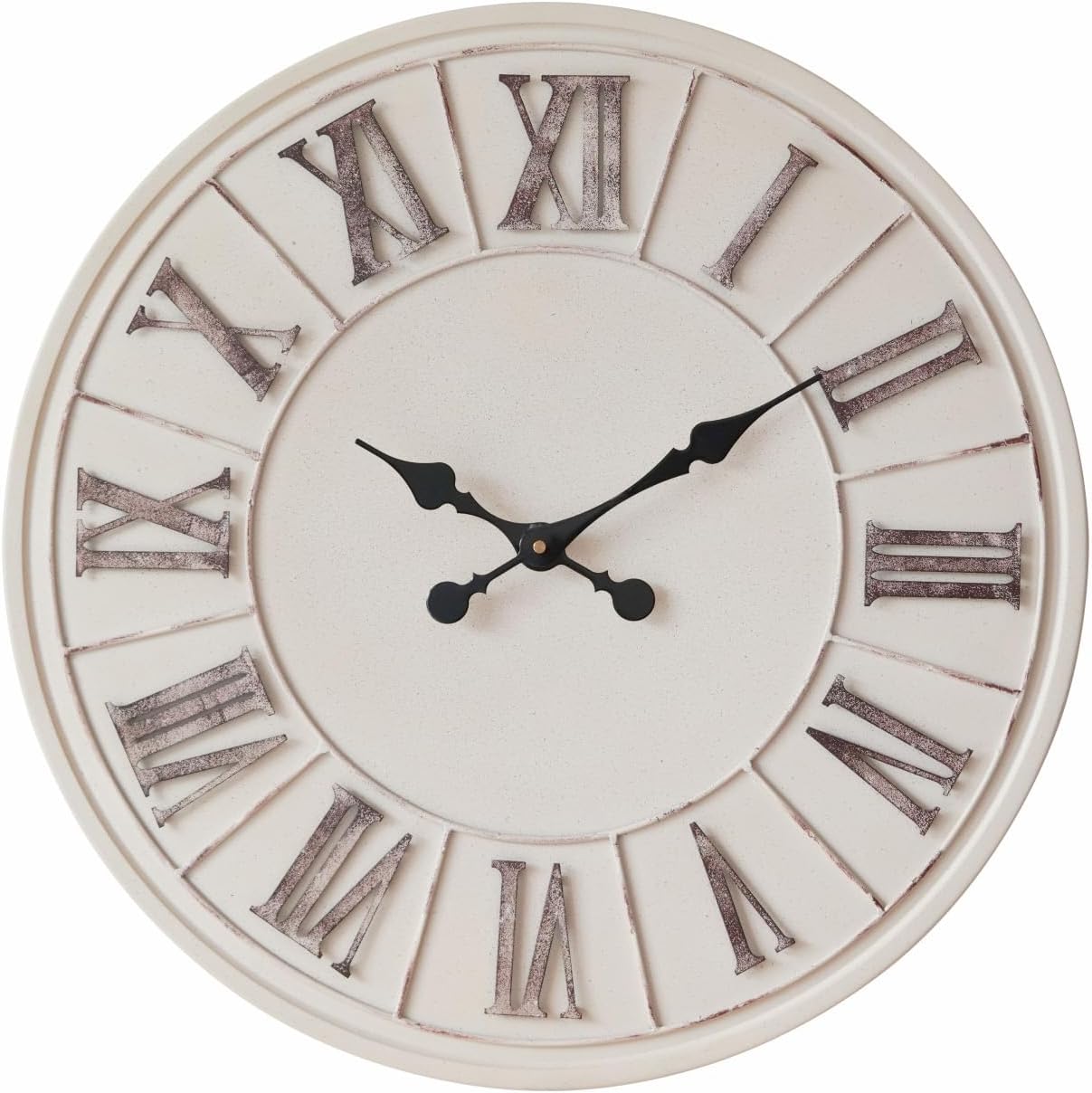 Large Farmhouse Wall Clock - 24 inch, Rustic Roman Numeral Big Wall Clock for Living Room Decor | Ivory White | Metal Face | Battery Operated